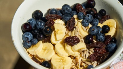 Overnight oats with fresh blueberries and bananas