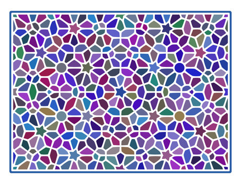Penrose-type pattern with aperiodic color fill. Vector illustration.