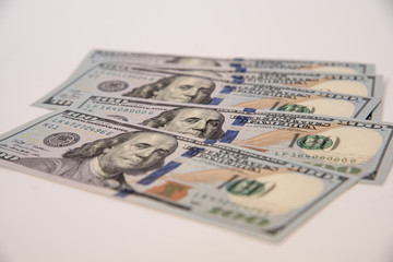 Close up of One hundred US currency banknotes