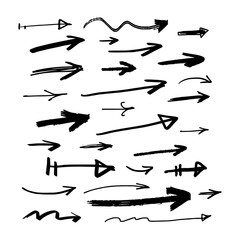Vector simple different hand drawn brush arrows set
