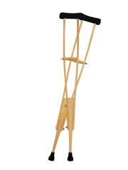 Telescopic wooden crutch. Medical equipment for rehabilitation of people with diseases of musculoskeletal system. Isolated objects.