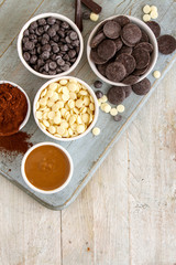 assorted confectioners chocolate in dishes