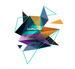 Triangular design abstract background, landing page. Low poly style colorful triangles on white