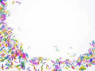 Colorful beads are heart blank shape graphic template or frame.