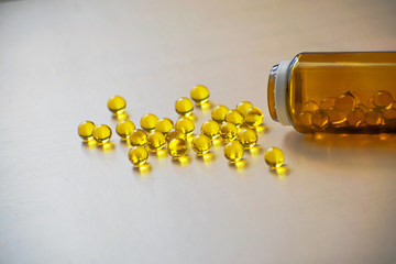Omega 3 capsules. One bottle of omega 3 capsules. Fish fat.