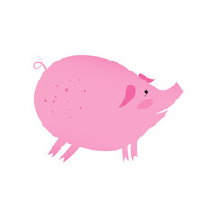 Illustration of pig as symbol of Chinese zodiac sign. 2019 Eastern pig year. Fun brush pink vector image for banners, greeting card, poster design.