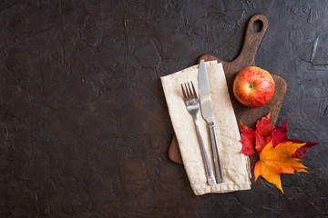 autumn composition with copy space of kitchen utensils. Cutting