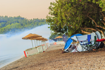 Camping on Foggy Seaside