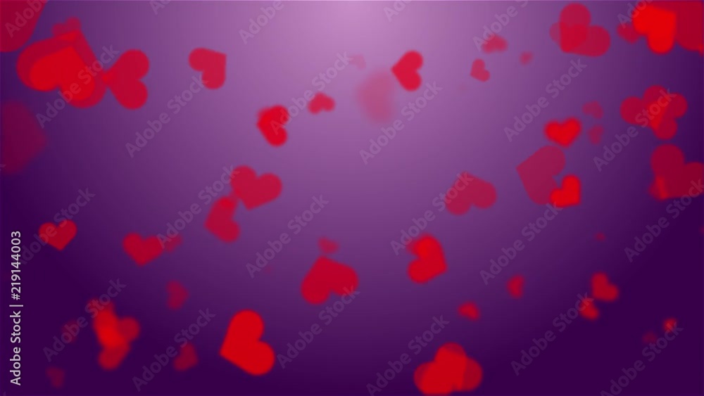 Poster Purple background with flying hearts seamless loop