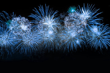 New Year celebration blue color fireworks. New year and holidays concept.
