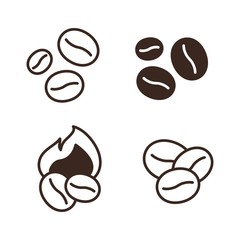 Coffee beans linear icons set. Coffee shop logo element. Cafe and restaurant menu design. Coffee house outline web pictograms. Turkish coffee or natural espresso ingredient. Hot drinks vector signs