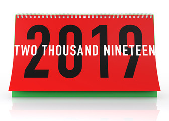 Calendar 2019. Isolated on White.