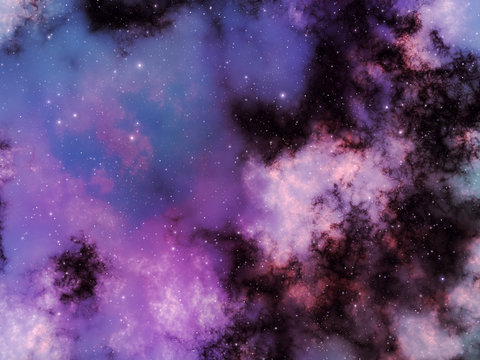Pink nebula with stars, space illustration background