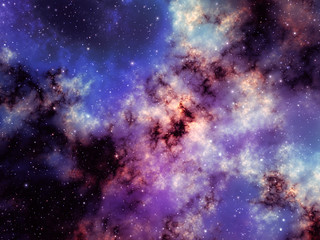 Nebula gas clouds and glowing stars in outer space