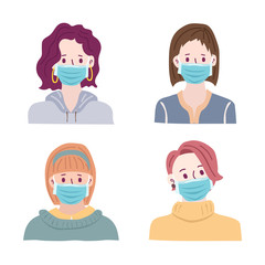 Set of woman in a medical mask, vector illustration.