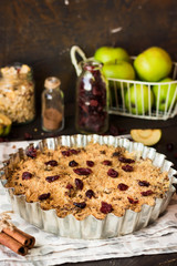Apple crumble with dried cranberries