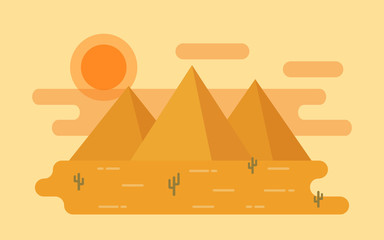 Desert landscape. Vector. Illustration in flat design with cactus and mountains. Nature horizontal background.