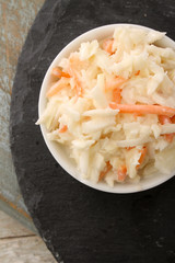 fresh coleslaw in dish