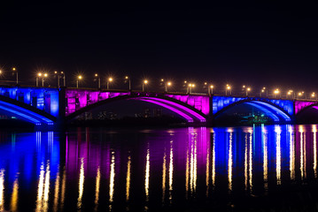 Fototapeta na wymiar Testing of the new illumination of the Utility bridge.