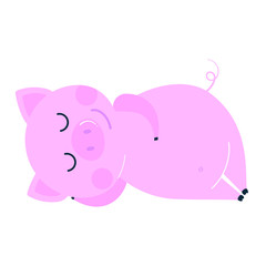 Cute funny pig character - symbol of the 2019 Chinese New Year. Flat style design vector illustration isolated on white background. Cheerful sleeping pink piglet piggy.