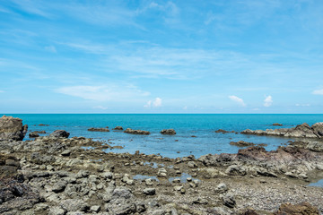 Fototapeta na wymiar Rock of sea coral and reef with beautiful sky