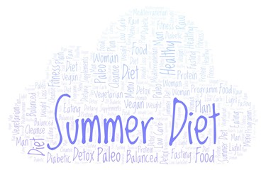 Word cloud with text Summer Diet on a white background.