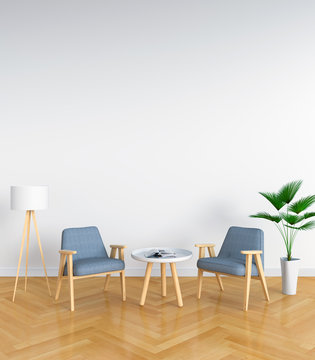 gray chair in white living room for mockup, 3D rendering