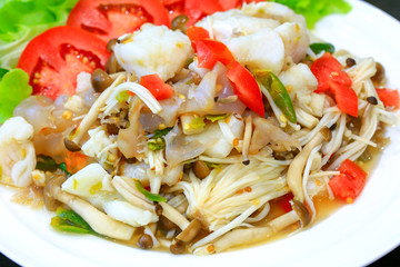Spicy mushroom salad, Thai style, a kind of clean food. 