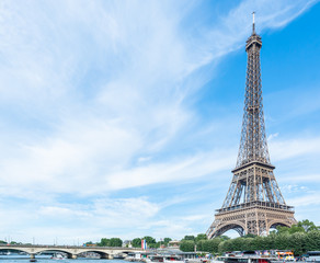 Fototapeta na wymiar PARIS, France - JUNE 23, 2018 : the Eiffel Tower on Summer, 2018 in Paris. Eiffel tower is the most popular travel place and global cultural icon of the France and the world.