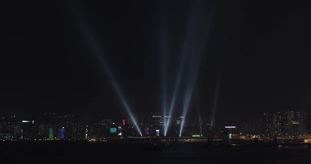 Searchlights Reflectors Show at Night in Hong Kong