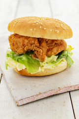 fried chicken burger in bun