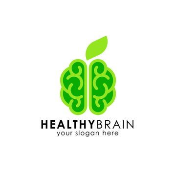 healthy brain logo design. green brain vector icon