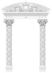 Antique white colonnade with old Ionic columns