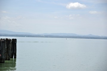 italian lake Trasimeno and village view
