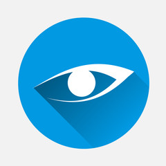  Vector Eye icon on blue background. Flat image eye with long shadow. Layers grouped for easy editing illustration. For your design.
