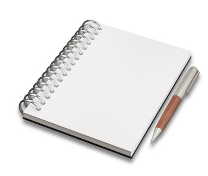 Empty notepad (sketch book) with pen isolated on white background