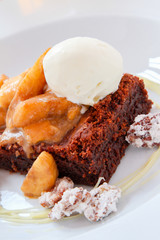 plated chocolate brownie dessert