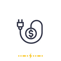 electricity costs icon on white with electric plug