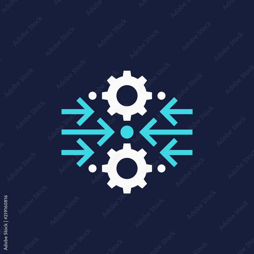 Poster integration, optimization icon with gears and arrows
