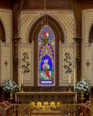 Altar and sanctuary of historic St. John's Anglican Church in Lunenburg, Nova Scotia