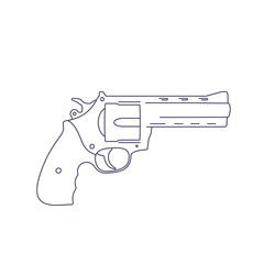 revolver gun isolated on white, line vector