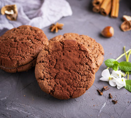 stack of baked round chocolate chip cookies