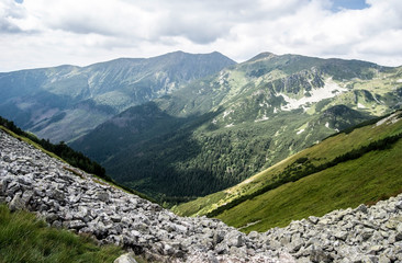 Zapadne Tatry mountains from hiking trail above Jamnicka dolina valley in Slovakia