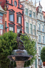 City view of Gdansk, Poland, Neptune's Fountain..