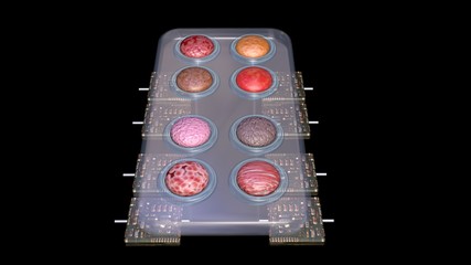 Physiomimetic technology. Organs on a chip. 3d rendering 