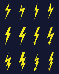 Thunder and bolt lighting flash icons on a black background