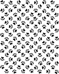 Seamless pattern of print of dogs paws on a white background