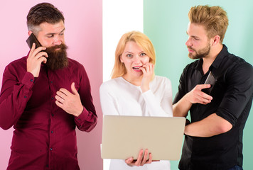Deadline coming. Team internet marketing work content creating. Social media marketing team. Men...