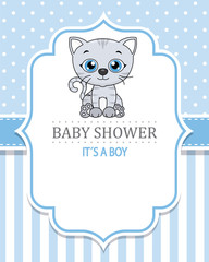 baby shower boy. Cute cat . space for text
