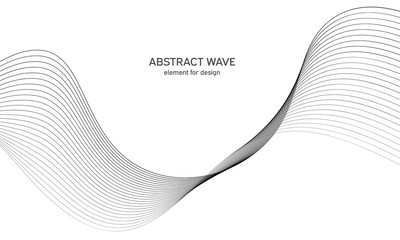 Abstract wave element for design. Digital frequency track equalizer. Stylized line art background. Vector illustration. Wave with lines created using blend tool. Curved wavy line, smooth stripe.